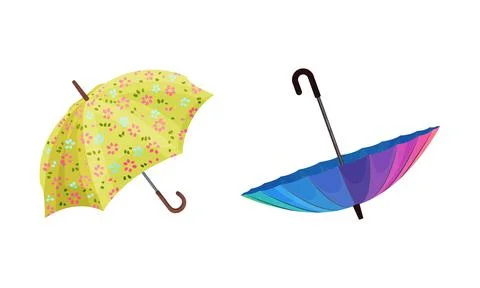Open Umbrella as Waterproof Protective Accessory for Rainy Weather Vector Set Illustrazione stock