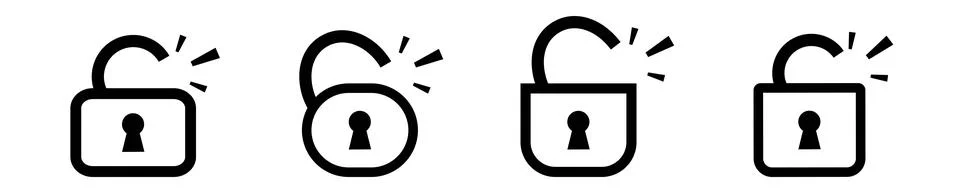 Open unlock lock padlock line minimalistic icon Stock Illustration
