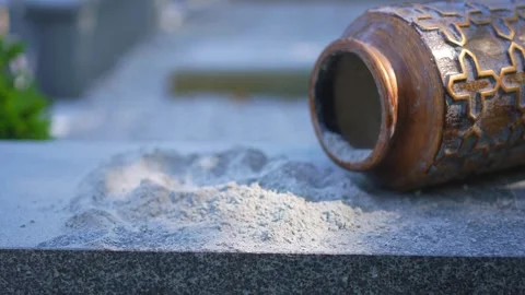 Open urn for ashes in the cemetery close-up ,no body Stock Footage 247115991