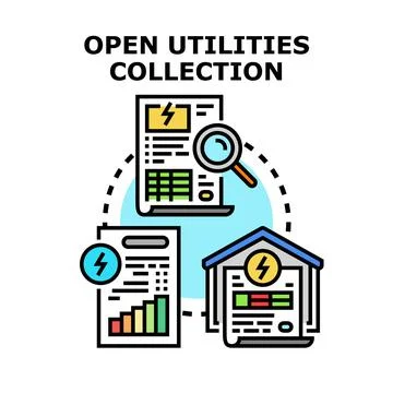 Open utility collection managing electricity consumption data Stock Illustration