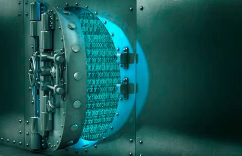 Open vault door revealing binary code Stockillustratie