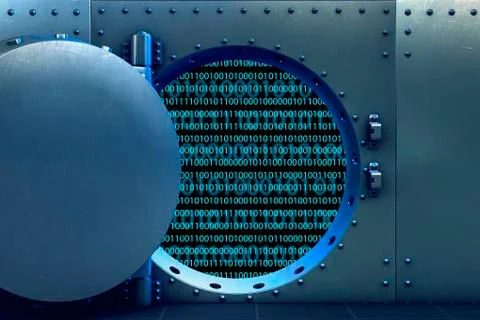 Open vault door revealing binary code Stockillustratie