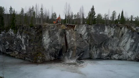 Open view of excavation work on a rock in Karelia Stock Footage 138884559