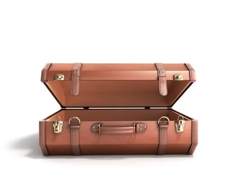 Open Vintage suitcase 3d render on white background Stock Illustration