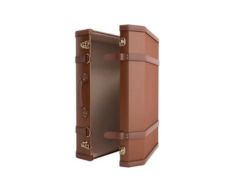 Open Vintage suitcase 3d render on white background no shadow Stock Illustration