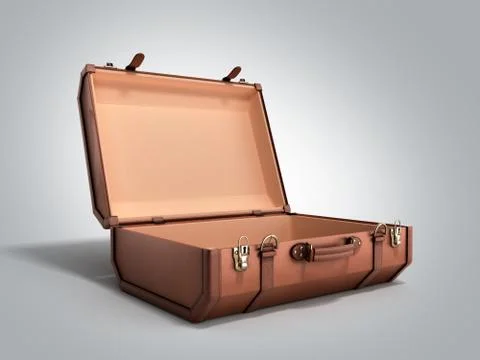 Open Vintage suitcase 3d render on grey background Stock Illustration