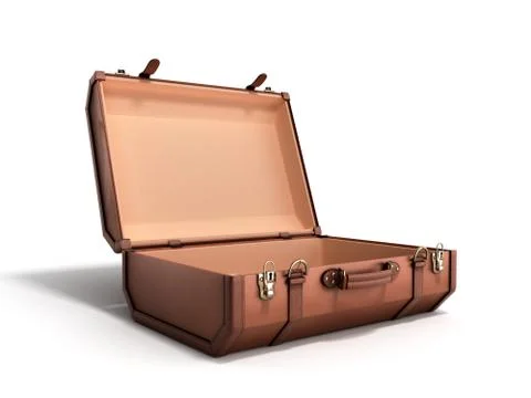 Open Vintage suitcase 3d render on white background Stock Illustration