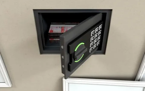 Open Wall Safe And Banknotes Stock Illustration