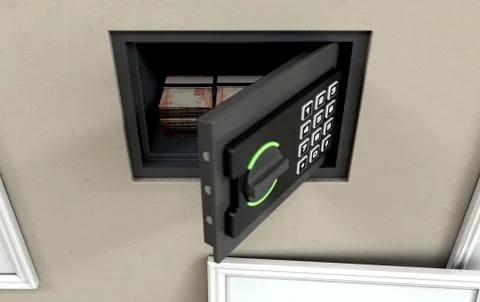 Open Wall Safe And Banknotes Stock Illustration
