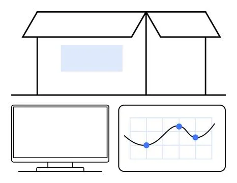 Open warehouse box above a computer monitor and a data chart with points plot Stock-Illustration