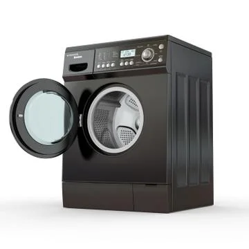 Open washing machine on white  background. 3d Stock Illustration