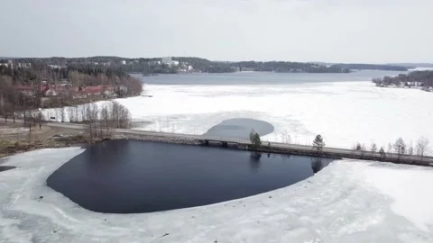 Open water around bridge at streaming strait area in Savonlinna, Finland. Stock Footage 152769066