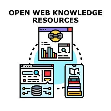 Open web knowledge resources access and digital library Stock Illustration