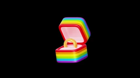 Open Wedding Box Showcasing Gold Ring on Rainbow Pattern Lining. Stock Footage 340283495