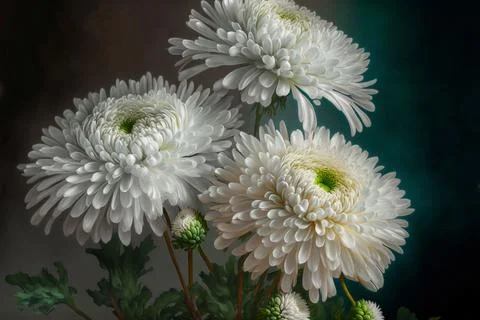 Open white chrysanthemum button isolated on the dark Stock Illustration