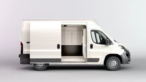 Open White Delivery Van 3d render on grey background Stock Illustration