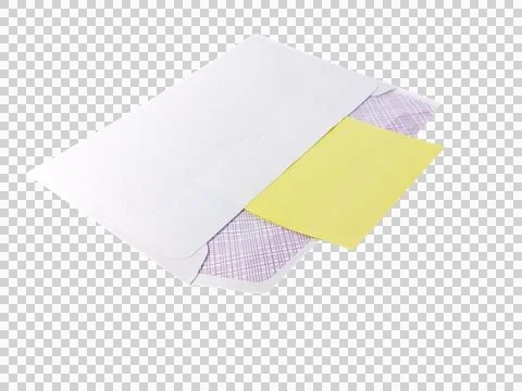 Open White Envelope with Yellow Card Partially Pulled Out for Business Communica Foto stock