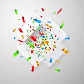 Open white gift box and confetti box top view. Christmas background. Vector i Stock Illustration