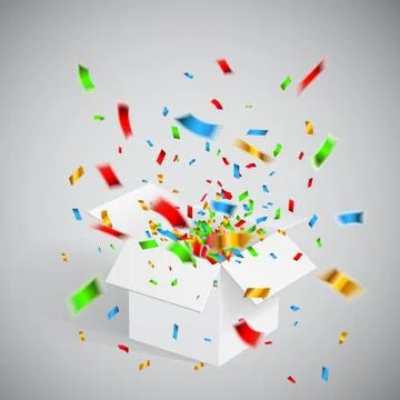 Open white gift box and confetti. Christmas background. Vector illustration. Stock Illustration