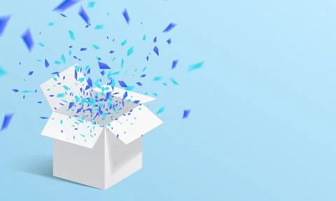 Open White Gift Box and Confetti. Vector Illustration. Stock Illustration