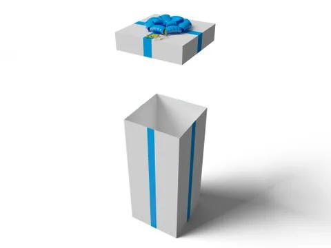 Open White gift box with blue ribbon bow Illustrazione stock