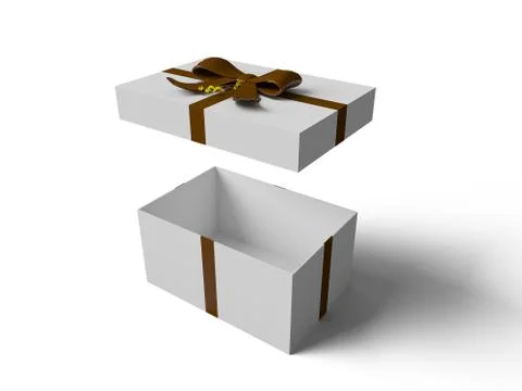 Open White gift box with Brown ribbon bow Illustrazione stock