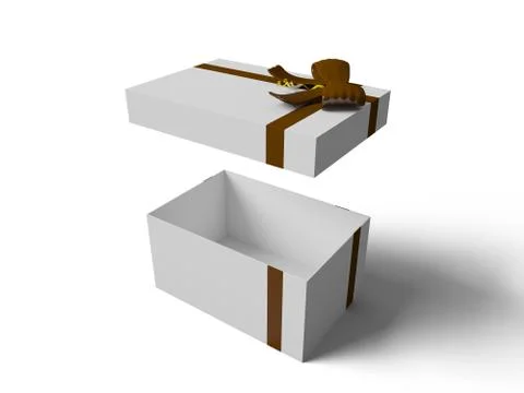 Open White gift box with Brown ribbon bow Stock Illustration