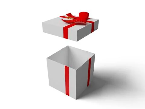 Open White gift box with red ribbon bow Stock Illustration