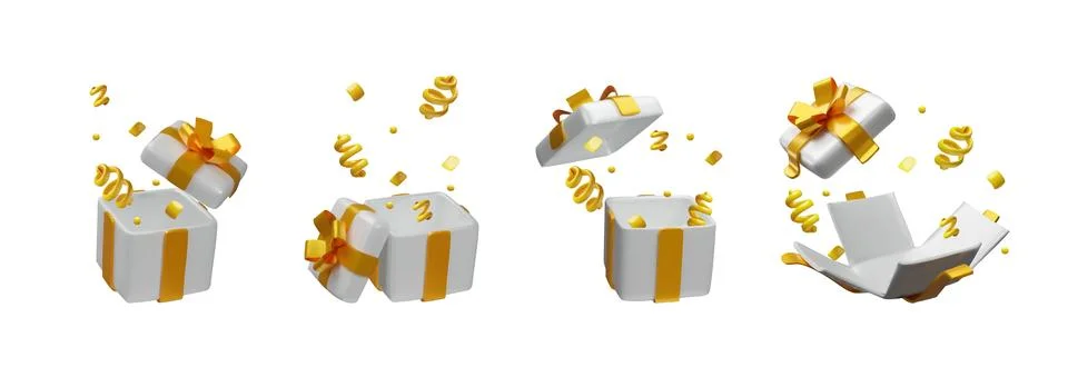 Open white gift box set confetti Stock Illustration