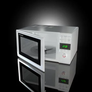 Open white microwave on black background. 3d Stock Illustration