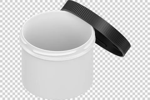 Open white plastic jar with black screw on lid Stock Illustration