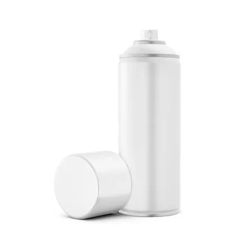 A open white spray paint can mockup isolated on a white background Stock Photos