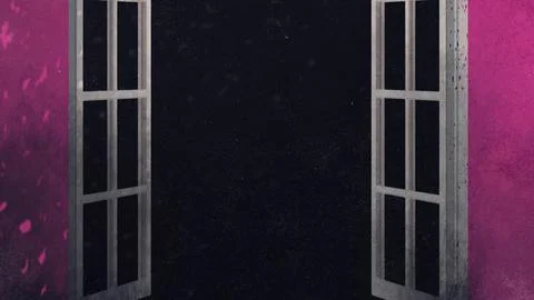 Open White Window Frames on a Dark Wall with Pink Edges 库存插图