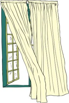 Open window and blowing curtains Stock Illustration