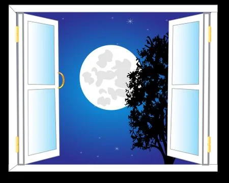 Open window and moon night Stock Illustration