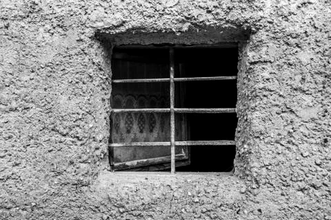 Open window and rough wall Stock Photos