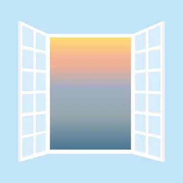 Open Window And Sunset View From Room With Blue Wall Vector Illustration Stock Illustration