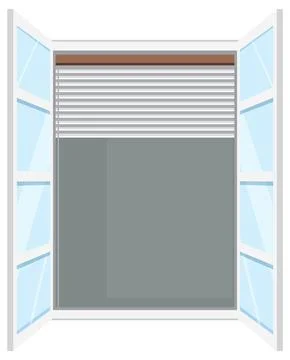 Open Window with Blinds Stock Illustration