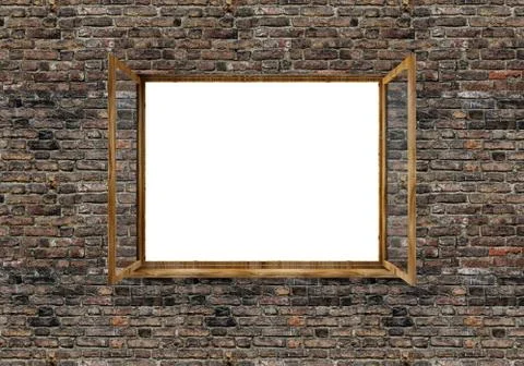 Open Window in Brick Wall isolated on white background Stock Illustration