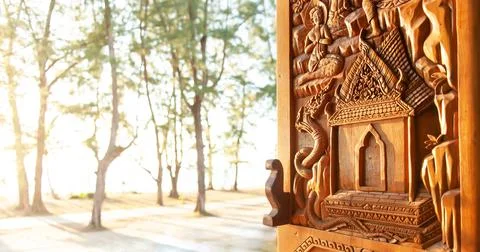 Open window of Buddhist temple. Stock Photos