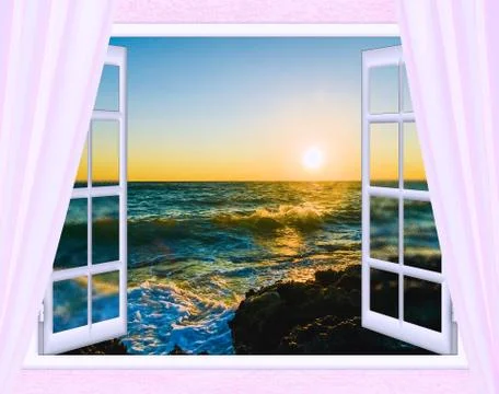 Open window cloud sun Stock-Illustration