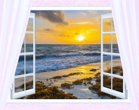 Open window cloud sun Illustrazione stock