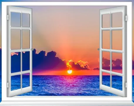 Open window cloud sun Foto stock