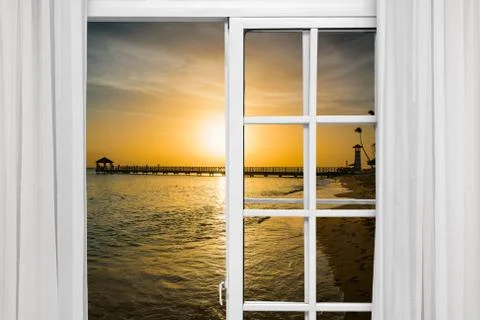 Open window cloud sun Foto stock