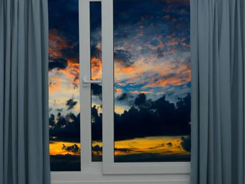 Open window cloud sun Foto stock