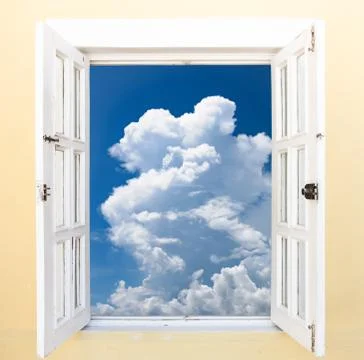 Open window cloud sun Fotos Stock