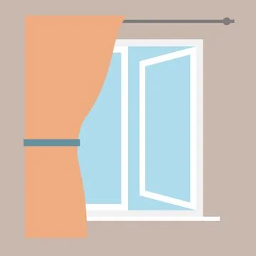 An open window with a curtain Stock Illustration