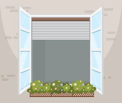 Open Window with Flower Box Ilustración de archivo