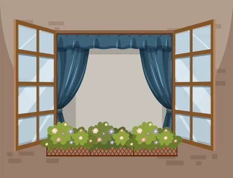 Open Window with Flower Box Stock Illustration