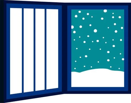 Open window frame with falling snow Stock Illustration